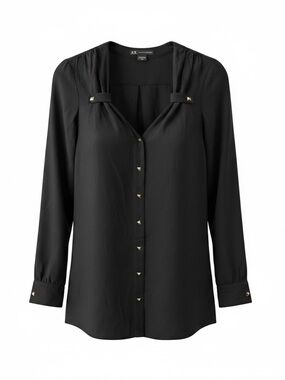 Armani Exchange Black Stud-Accent Button-Down Blouse